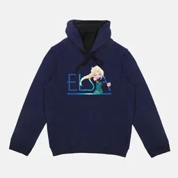 Disney by Wear Your Mind Girls Navy Blue & Yellow Elsa Printed Hooded Sweatshirt-image-31