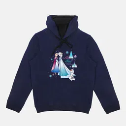 Disney by Wear Your Mind Girls Navy Blue & Pink Frozen Printed Hooded Sweatshirt-image-33