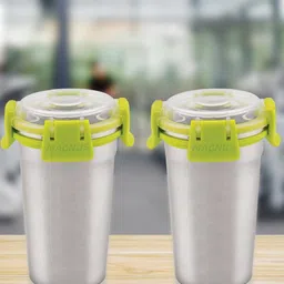 MAGNUS Set of 2 Silver-Toned & Green Solid Leakproof Stainless Steel Matte Mugs-picture-19