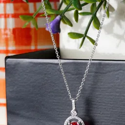 GIVA 925 Silver Radiant Red Pendant with Link Chain-picture-13