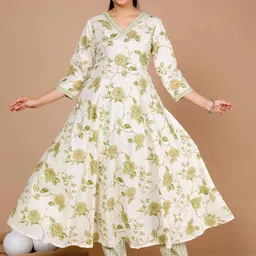 MIRAVAN Floral Printed Regular Pure Cotton Kurta with Trousers-picture-39