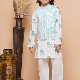 Aj DEZInES Boys Floral Printed Regular Pure Cotton Kurta with Pyjama & Nehru jacket-picture-28