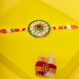 PANASH Gold-Plated Circular-Shaped Kundan Thread Rakhi With Roli Chawal-picture-55