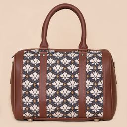 ZOUK Black & White Floral Printed Oversized Structured Handheld Bag-picture-33