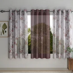 HOSTA HOMES Set of 3 Brown & Off White Floral Window Curtain-picture-40
