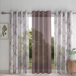 HOSTA HOMES Set Of 3 Brown & White Floral Printed Long Door Curtain-picture-12