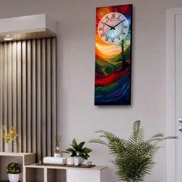 olive tree Multicolour Rectangle 24 Inches Wooden Wall Clock (Abstract) image 1