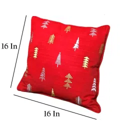 bells & whistles Red Silk Blend Embroiderd 16x16 inches Cushion Covers (1 Pc) image 2