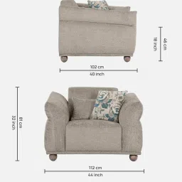 casacraft from pepperfry Newport Boucle Fabric 1 Seater Sofa in Sand Brown Colour image 2