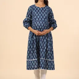 Ikk Kudi by Seerat Ethnic Motifs Printed Puff Sleeves Anarkali Maternity Cotton Kurta-image-85