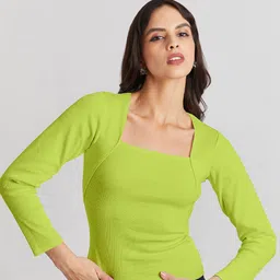 BerryBird Ribbed Square Neck Full Sleeves Fitted Top-picture-20