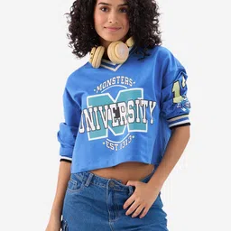 The Souled Store Monsters Inc Typography Printed V-Neck Cotton Crop Top-picture-20