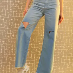 Freehand by The Indian Garage Co Women Flared High-Rise Highly Distressed Pure Cotton Jeans-image-47