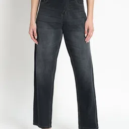 AngelFab Women Jean Straight Fit High-Rise Clean Look Heavy Fade Cotton Jeans-image-82