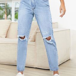 LULU & SKY Women Straight Fit High-Rise Slash Knee Heavy Fade Ripped Jeans-picture-1