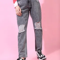 Tokyo Talkies Women Grey Straight Fit Highly Distressed Heavy Fade Jeans-picture-39