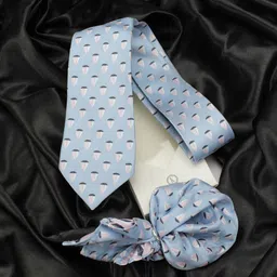 kavove KOVOVE Blue Printed Neck Tie & Pocket Square Accessory Gift Set-picture-41