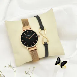 JOKER & WITCH Women Rose Gold-Toned & Black Solid Watch & Jewellery Gift Set-picture-23