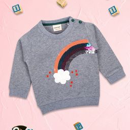 MeeMee Girls Grey Melange Print Top-picture-1