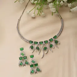 ZENEME Rhodium-Plated AD-Studded Necklace and Earrings-picture-32