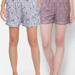 FashionRack Women Set of 2 Grey Printed Lounge Shorts-picture-20