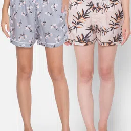 FashionRack Women Pack Of 2 Grey & Beige Printed Lounge Shorts-picture-28