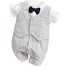 StyleCast Infant Boys Grey & White Striped Cotton Rompers-picture-34