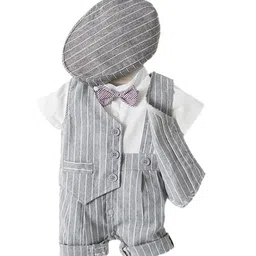 StyleCast Infant Boys Striped Cotton Rompers With Cap-picture-36