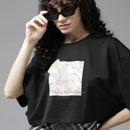 The Roadster Lifestyle Co. Printed Drop-Shoulder Sleeves Boxy T-shirt-image-46