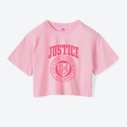 JUSTICE Girls Typography Printed Round Neck Pure Cotton Boxy Fit T-shirt-picture-41