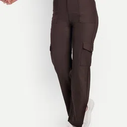 Next One Women Smart Straight Fit High-Rise Easy Wash Corduroy Cargo Trousers-image-43