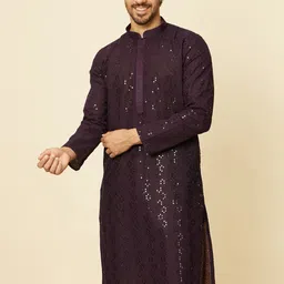 Manyavar Geometric Embroidered Sequined Georgette Straight Kurta with Pyjamas-picture-28