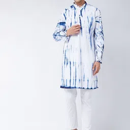 VASTRAMAY Abstract Dyed Mandarin Collar Pure Cotton Kurta with Trousers image 1