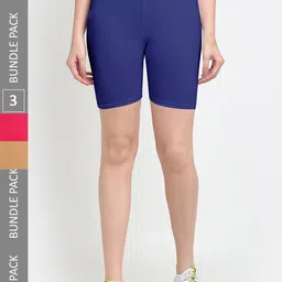 Jinfo Women Pack Of 3 Mid Rise Knitted Cotton Cycling Sports Shorts-picture-35