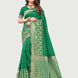 Rekha Maniyar Green & Gold-Toned Woven Design Zari Silk Blend Mysore Silk Saree-picture-17