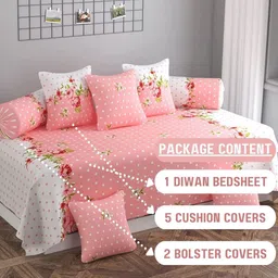 yaakholic Pink Microfibre 220 TC 8 Pcs Diwan Set image 2