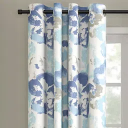 soumya Blue Floral Cotton 5 Ft Light Filtering Eyelet Window Curtain image 2