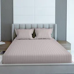 LABHAM Grey Striped 210 TC Cotton King Flat Bedsheet with 2 Pillow Covers-image-97