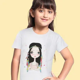 BRATMA Kids White & Pink Pure Cotton Printed T-shirt-image-66