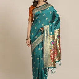 Saree mall Teal Green & Golden Woven Design Banarasi Saree-picture-29