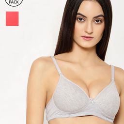 Floret Coral & Grey Melange Solid Pack of 2 Push-Up Bra T3010_Tomato-Cool Grey_30B-picture-33
