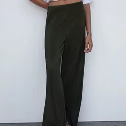 MANGO Women Self-Striped Mid Rise Flared Trousers-picture-22