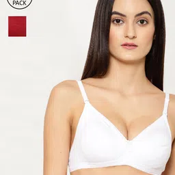 Floret Pack of 2 Maroon & White Solid Non-Wired Non Padded T-shirt Bras-picture-47