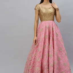 Ethnovog Women PinkGold-Toned Embellished Made To Measure Maxi Dress-image-38