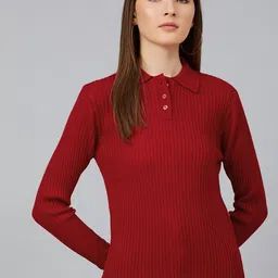 Cayman Women Maroon Ribbed Acrylic Pullover-picture-24