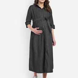 Mammas Maternity Women Denim Cotton Shirt Midi Dress-picture-18