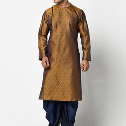 DEYANN Men Brown & Navy Blue Jacquard Self Design Kurta with Patiala-picture-17