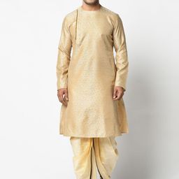 DEYANN Men Cream-Coloured Self Design Kurta with Dhoti Pants-picture-28