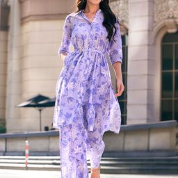 W Floral Printed Pure Cotton Kurta with Palazzos-picture-13