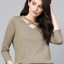 Roadster Women Olive Green Solid Top-image-39